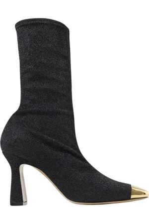 Maria Luca Schoenen, Dames, Zwart, 36 EU, Gouden Cap Toe Glitter Enkellaarzen
