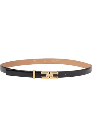Elisabetta Franchi Accessoires, Dames, Zwart, XS, Leer, Boter Leren Riem Gouden Gesp