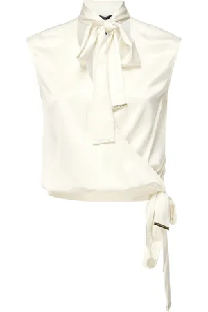 Guess Blouses & Shirts, Dames, Wit, M, Witte shirt met kapmouwen en strikken
