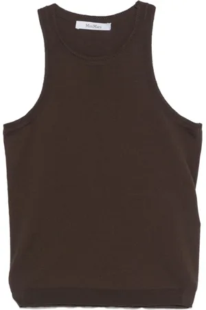 Max Mara Tops, Dames, Bruin, S, Koffiebruine Crew Neck Mouwloze Top