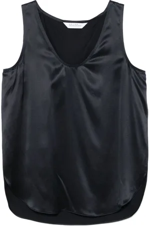 Max Mara Tops, Dames, Blauw, S, Navy U-Hals Mouwloze Top