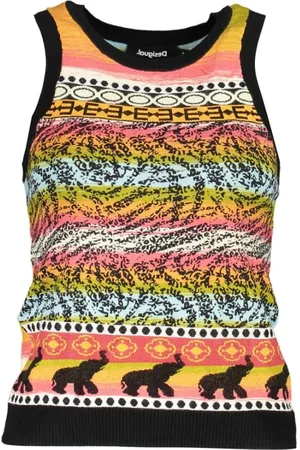 Desigual Tops, Dames, Veelkleurig, M, Katoen, Zwarte Viscose Dames Top Statement Tank