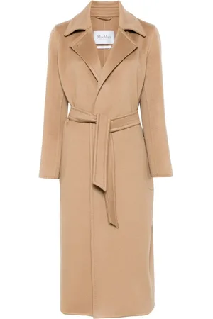 Max Mara Mantels, Dames, Bruin, 2Xs, Beige Mantel met Riem en Zakken