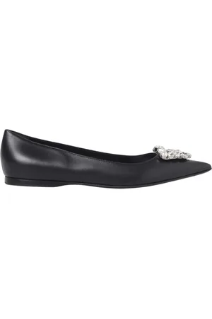 Sergio Rossi Schoenen, Dames, Zwart, 40 EU, Leer, Zwarte Kristal Puntige Ballet Flats