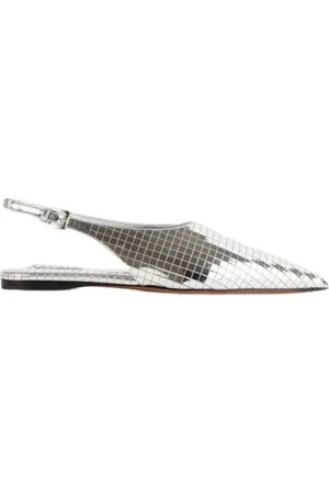 Alaïa Schoenen, Dames, Grijs, 38 EU, Leer, Spiegelleer platte slingbacks