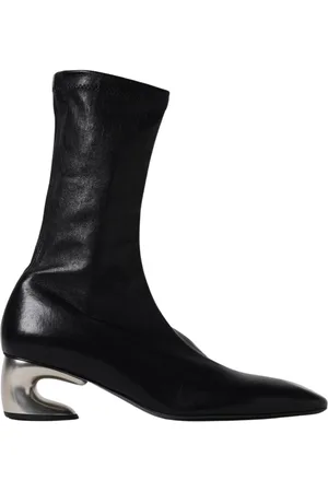 Jil Sander Schoenen, Dames, Zwart, 40 EU, Leer, Zwarte Leren Enkellaarsjes Met Gebeeldhouwde Hak