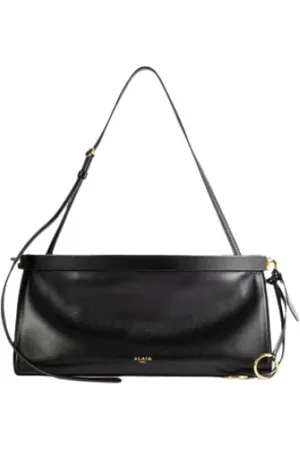 Alaïa Tassen, Dames, Zwart, ONE Size, Leer, Zwarte leren handtas met gebogen vorm