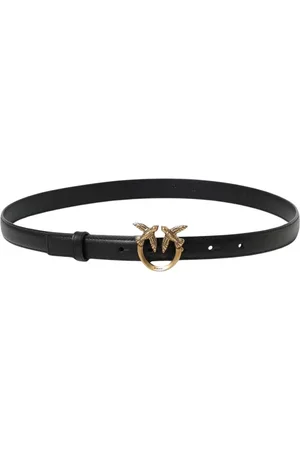 Pinko Accessoires, Dames, Zwart, L, Leer, Elegante Love Birds Leren Riem