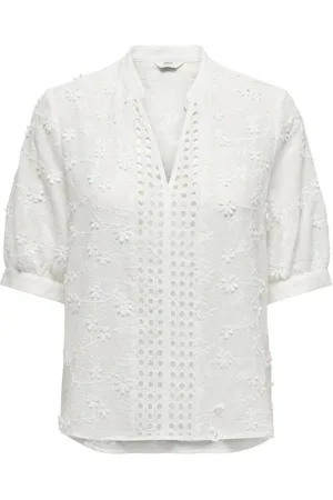 ONLY Blouses & Shirts, Dames, Wit, XL, EMB SS Blouse Cloud Dancer