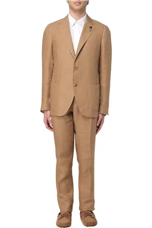 LARDINI Pakken, Heren, Bruin, M, Linnen, Elegant Bruin Linnen Tweedelig Pak
