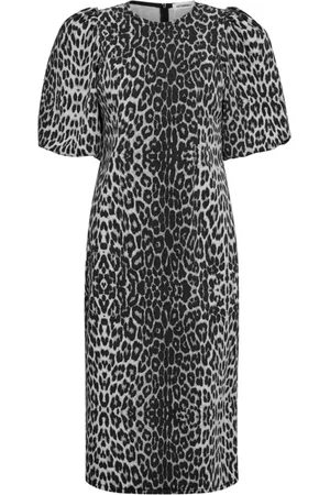 Co`Couture Kleedjes, Dames, Veelkleurig, XS, Katoen, Leocc Puff Jurk Donkergrijs Luipaardprint