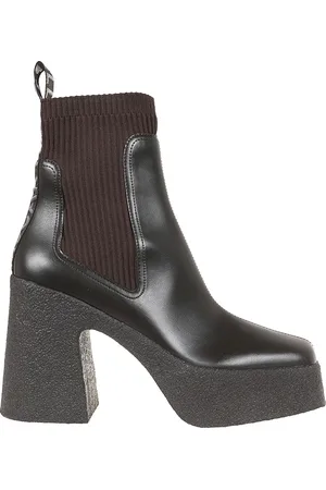 Stella McCartney Schoenen, Dames, Bruin, 39 EU, Polyester, Bruine Enkellaarzen met Gestructureerde Sleehak