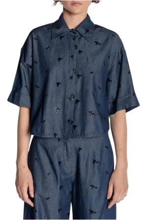 Kaos Blouses & Shirts, Dames, Blauw, M, Denim, Denim overhemd met paillettenborduurwerk