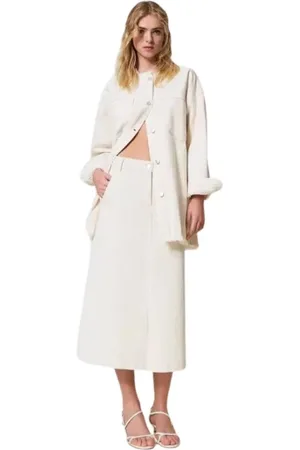 Twin-Set Jassen, Dames, , 2Xs, Katoen, Organische Katoenen Lange Jas met Franje Mandarin Kraag