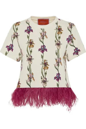 La DoubleJ Tops, Dames, Wit, S, Katoen, Witte Katoenen Struisvogelveren Top