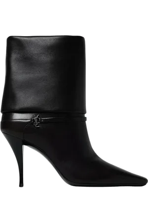Saint Laurent Schoenen, Dames, Zwart, 36 EU, Leer, Platte Donkere Enkellaarzen voor Vrouwen