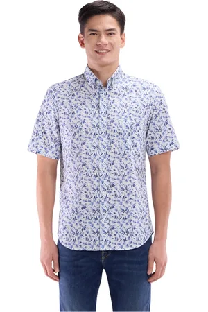 Eden Park Overhemden, Heren, Blauw, XL, Katoen, Katoenen popeline overhemd met korte mouwen