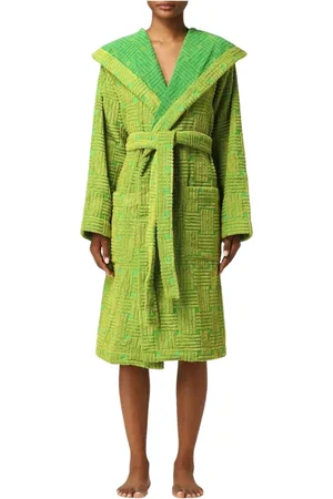 Bottega Veneta Nachtkleding & Lounge, Dames, Groen, L, Katoen, Luxe Geometrisch Patroon Badjas