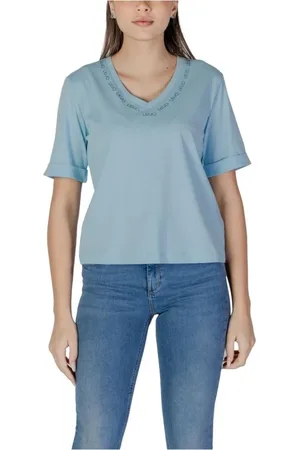 Liu Jo Tops, Dames, Blauw, M, Katoen, Blauw Katoenen T-Shirt met Korte Mouwen