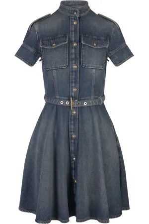 Alexander McQueen Kleedjes, Dames, Blauw, S, Denim, Blauwe Denim Mini Jurk