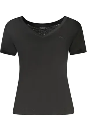 Guess Tops, Dames, Zwart, S, Zwart Lycra V-Hals Dames T-Shirt