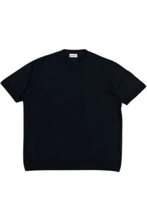 Moncler Tops, Heren, Zwart, M, Katoen, Navy Blue Gebreid T-shirt