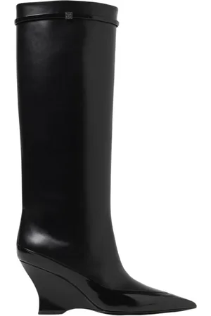 Givenchy Schoenen, Dames, Zwart, 39 EU, Leer, Zwarte Wedge Heel Lange Laarzen