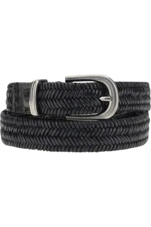 Brunello Cucinelli Accessoires, Dames, Zwart, M, Leer, Bruin Gevlochten Leren Riem