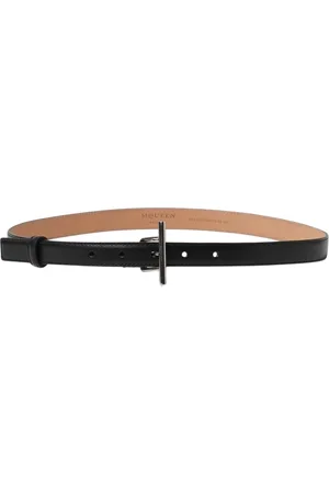Alexander McQueen Accessoires, Dames, Zwart, 85 CM, Leer, Zwart Leren TBar Gesp Riem