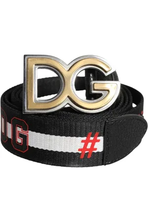 Dolce & Gabbana Accessoires, Heren, Zwart, 105 CM, Katoen, Metalen Logo Gesp Riem Zwart Wit