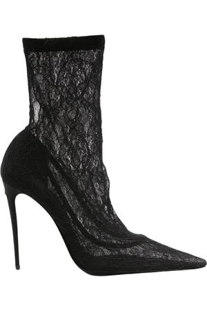 Dolce & Gabbana Schoenen, Dames, Zwart, 36 EU, Leer, Zwarte Kant Enkellaarzen