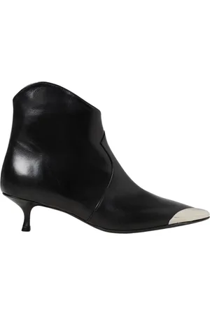 ANNA F. Schoenen, Dames, Zwart, 38 EU, Leer, Metalen Teen Enkellaarzen