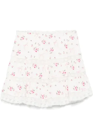 LOVESHACKFANCY Rokken, Dames, Wit, M, Roze Bloemrijk Geborduurde Rok