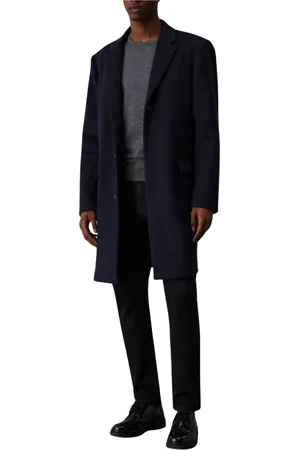 Calvin Klein Mantels, Heren, Blauw, S, Wol, Fijne Wollen Blend Jas