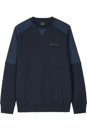 Paul Smith Sweatshirts & Hoodies, Heren, Blauw, M, Katoen, Navy Sweatshirt met Seersucker Panelen