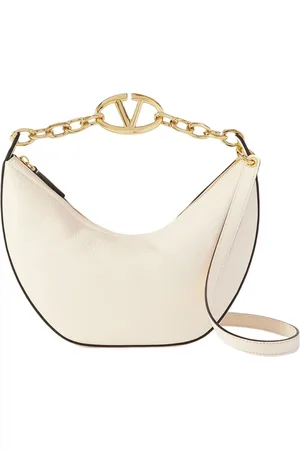 VALENTINO GARAVANI Tassen, Dames, , ONE Size, Leer, Ivoor Leren Kleine Hobo Schoudertas