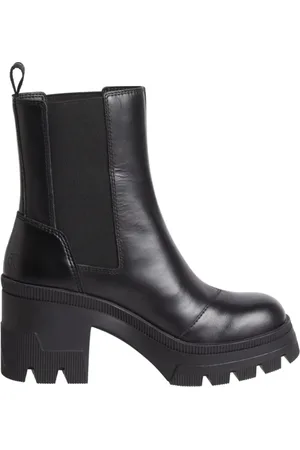 Calvin Klein Schoenen, Dames, Zwart, 40 EU, Leer, Chunky Heeled Chelsea Boot - Zwart