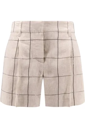 Brunello Cucinelli Korte broeken, Dames, , S, Linnen, Hoge Taille Linnen Shorts met Rits