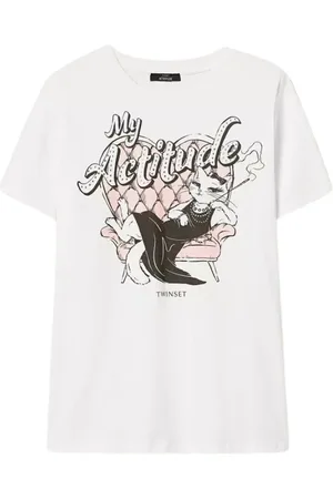 Twin-Set Tops, Dames, Wit, S, T-shirt met print en strass