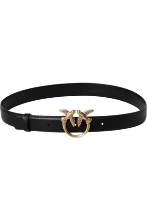 Pinko Accessoires, Dames, Zwart, L, Leer, Elegante Love Birds Riemgesp