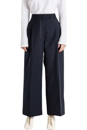 Thom Browne Broeken, Dames, Blauw, L, Wol, Navy Blauwe Wol Straight Cut Broek