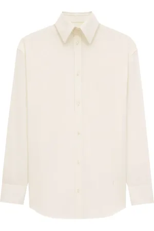 Saint Laurent Blouses & Shirts, Dames, Wit, M, Katoen, Witte Parel Knoop Shirt
