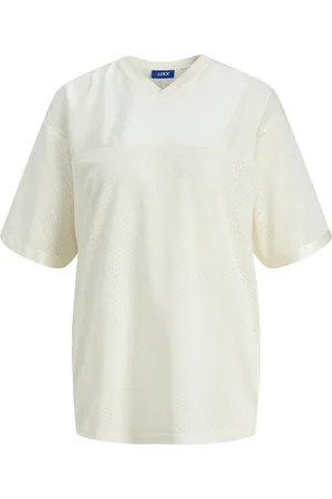 JACK & JONES Tops, Dames, , S, Mesh Print V-Neck Tee Cloud Dancer