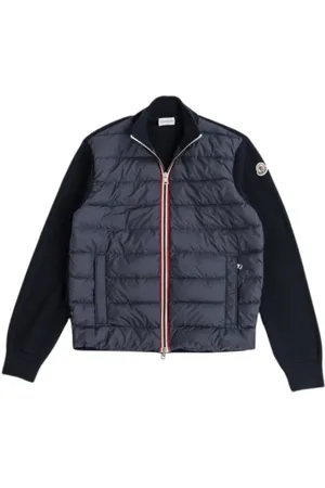 Moncler Jassen, Heren, Blauw, XL, Katoen, Navy Gewatteerde Rits Vest