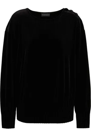Emporio Armani Truien, Dames, Zwart, S, Polyester, Zwarte Trui met Ronde Hals