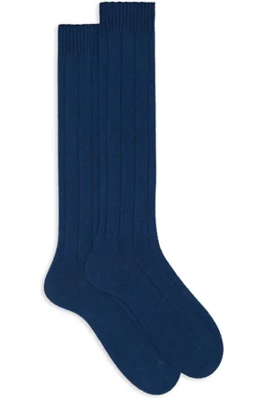 Gallo Ondergoed, Heren, Blauw, M, Lange effen lichtblauwe geribbelde sokken voor heren