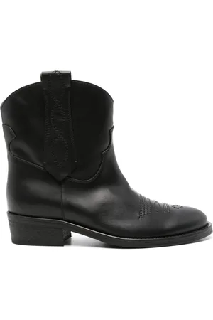 Via Roma Schoenen, Dames, Zwart, 36 EU, Leer, Zwarte Western Style Leren Enkellaarzen