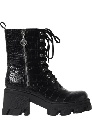 VERSACE Schoenen, Dames, Zwart, 40 EU, Leer, Chunky Platform Enkellaarzen