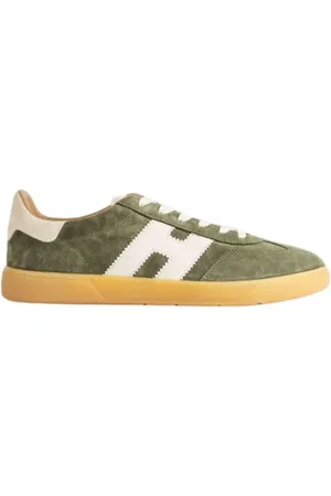Hogan Schoenen, Heren, Groen, 44 EU, Suède, Khaki Cool Sneakers met Witte Details
