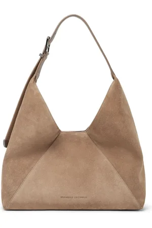 Brunello Cucinelli Tassen, Dames, , ONE Size, Suède, Tabaksbruine Suède Schoudertas